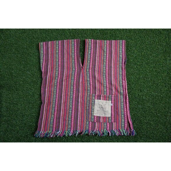 Elephant Jungle Sanctuary Poncho Tunic Top Unisex Medium Colorful Fringe Hems‎ - Picture 1 of 6